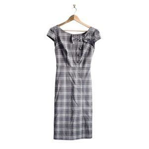 Stop Staring by Alfred Estrada Womens Midi Dress Bow Tie Plaid Gray Medium